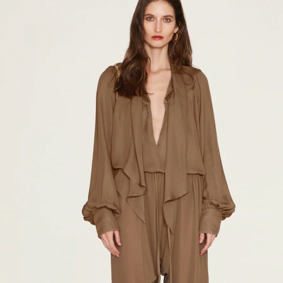 Fil de Vie / Silk Pamona Blouse tie neck flowy top large L - Picture 3 of 8